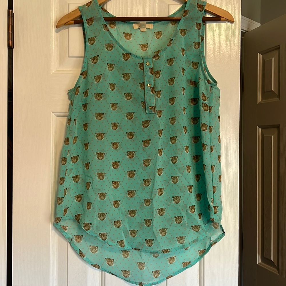 Leopard Mint Green Chiffon Top